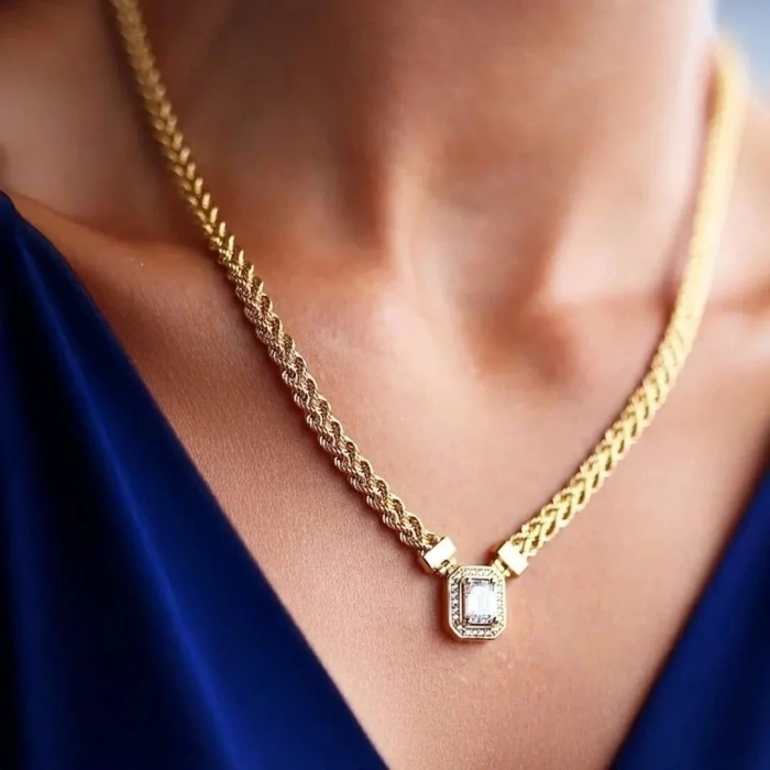 14 Ayar Altın Baget Örgü Kolye