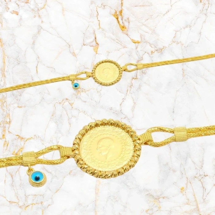 14 Ayar Altın Dorika Çift Sıra Çeyrekli Bileklik