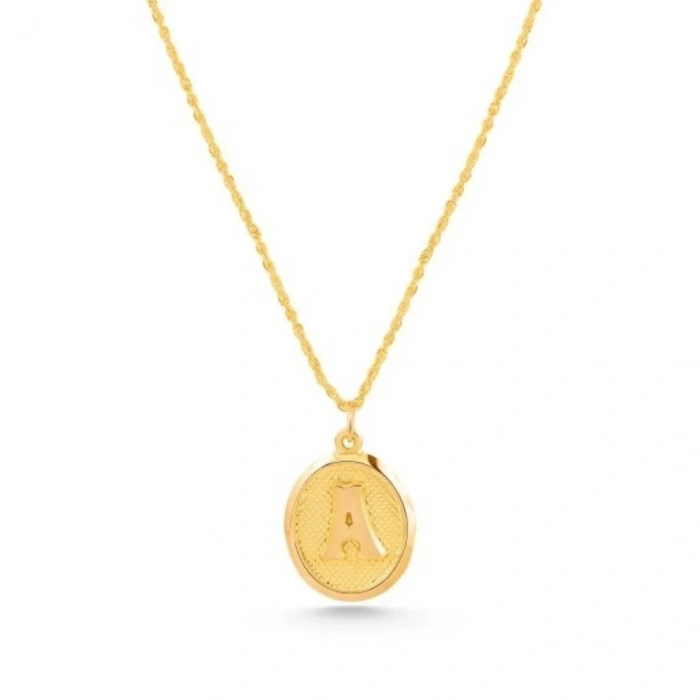 14 Ayar Altın Halat Zincirli Harf Kolye