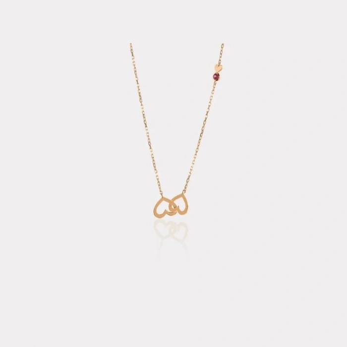 14 Ayar Altın İç İçe Kalp Kolye