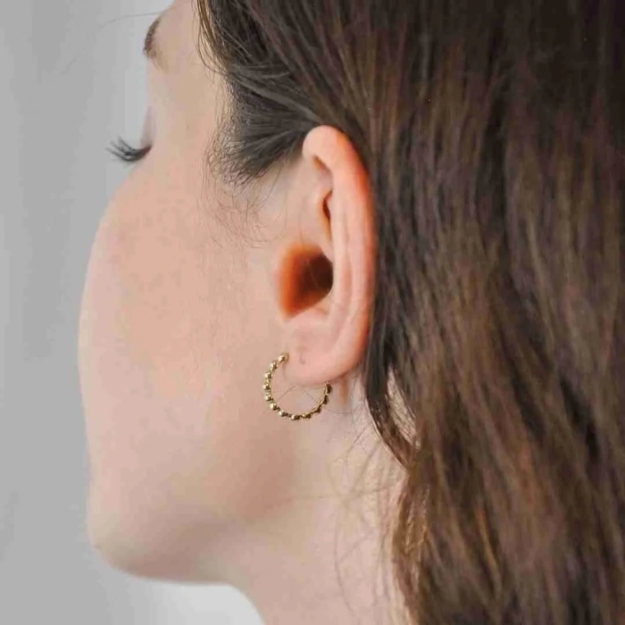 14 Ayar Altın Yarım Top Halka Küpe