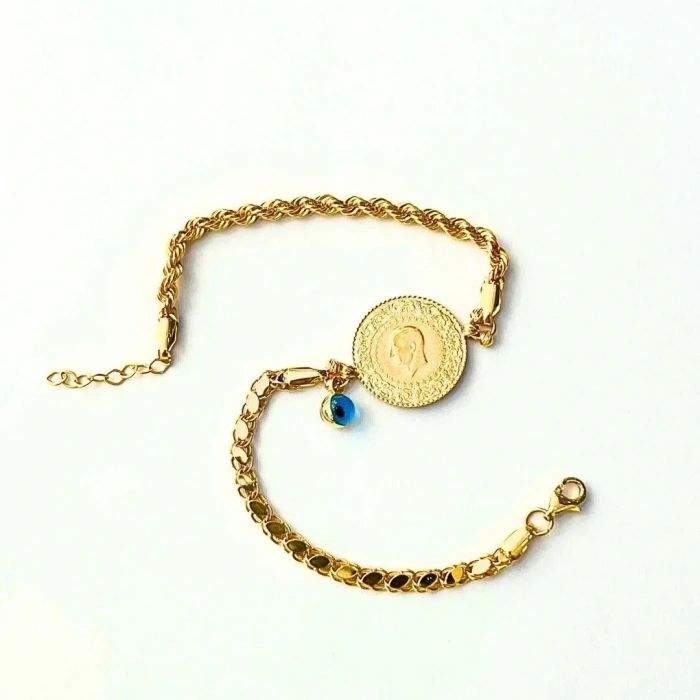 14 Ayar Pullu Halat Çeyrekli Bileklik