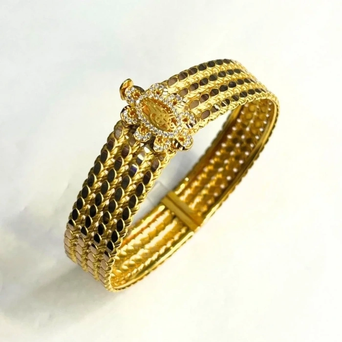 Sarı Altın 4 Sıra Çiçek Tuğra Kelepçe