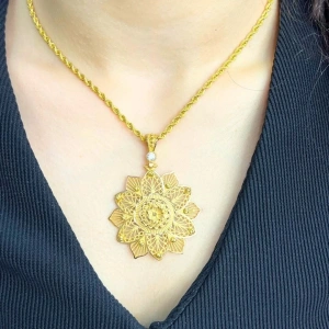 14 Ayar Altın Zincirli Güneş Dorika Kolye