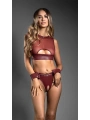 Deri Bordo Tül Büstiyerli Özel Bölgesi Açık Fantezi Takım