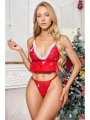 Fantezi Kırmızı Özel Yılbaşı Desenli Sütyen Tanga