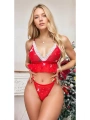 Fantezi Kırmızı Özel Yılbaşı Desenli Sütyen Tanga