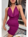 Fuşya Sırt Dekolteli Mini Elbise