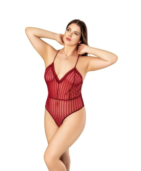 Bordo Sırt Detaylı Fantezi Tül Gecelik Body