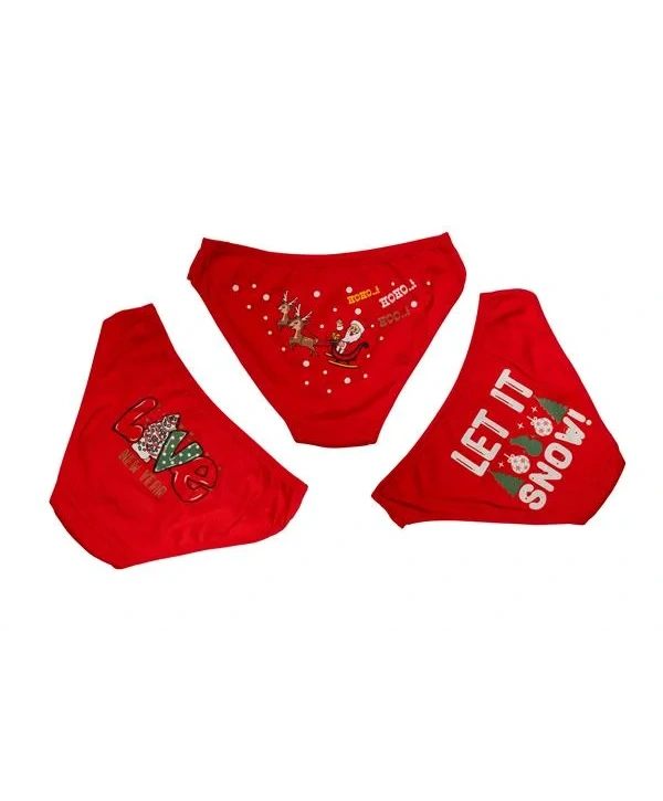 Kırmızı Yılbaşı Desenli 3lü Pamuklu Külot Takımı