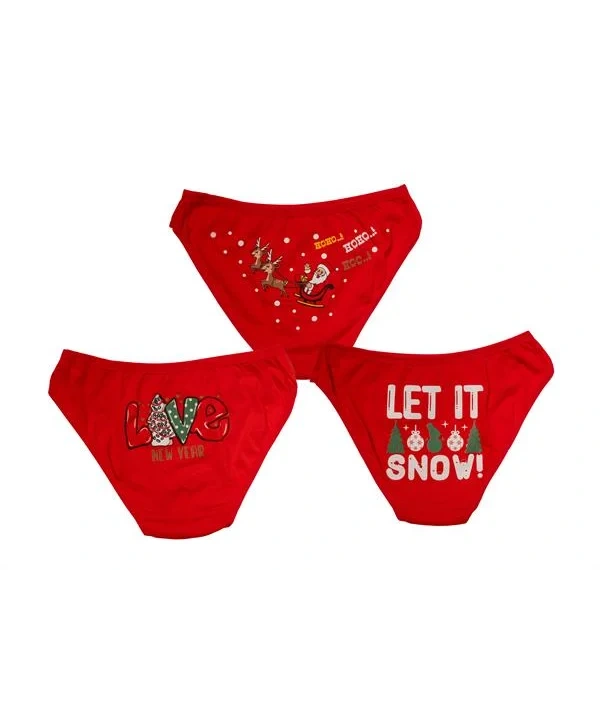 Kırmızı Yılbaşı Desenli 3lü Pamuklu Külot Takımı