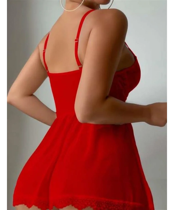 Arias Closet Özel Tasarım Kırmızı Dantel İşlemeli Tül Fantezi Gecelik