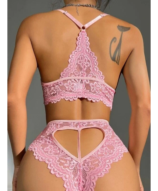 Pembe Dantelli Fantezi Bralet Sütyen Takımı