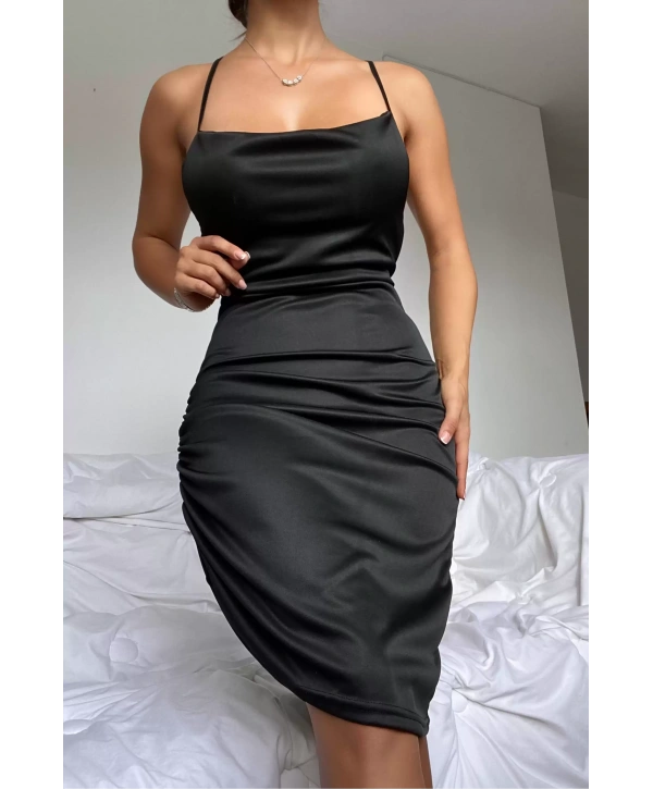 Fuşya Sırt Dekolteli Mini Elbise