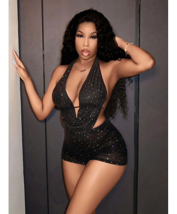 Siyah Fantezi Elbise Parlak 6670