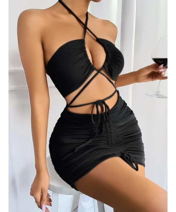 Siyah Şık Fantezi Clup Elbisesi 6682