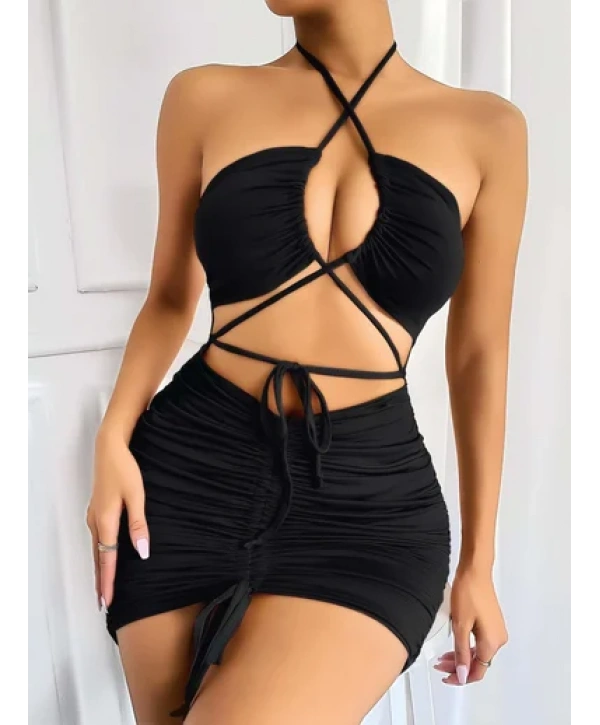 Siyah Şık Fantezi Clup Elbisesi 6682