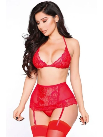 Morliva Kırmızı Dantelli Fantezi Sütyenli Jartiyer Takımı